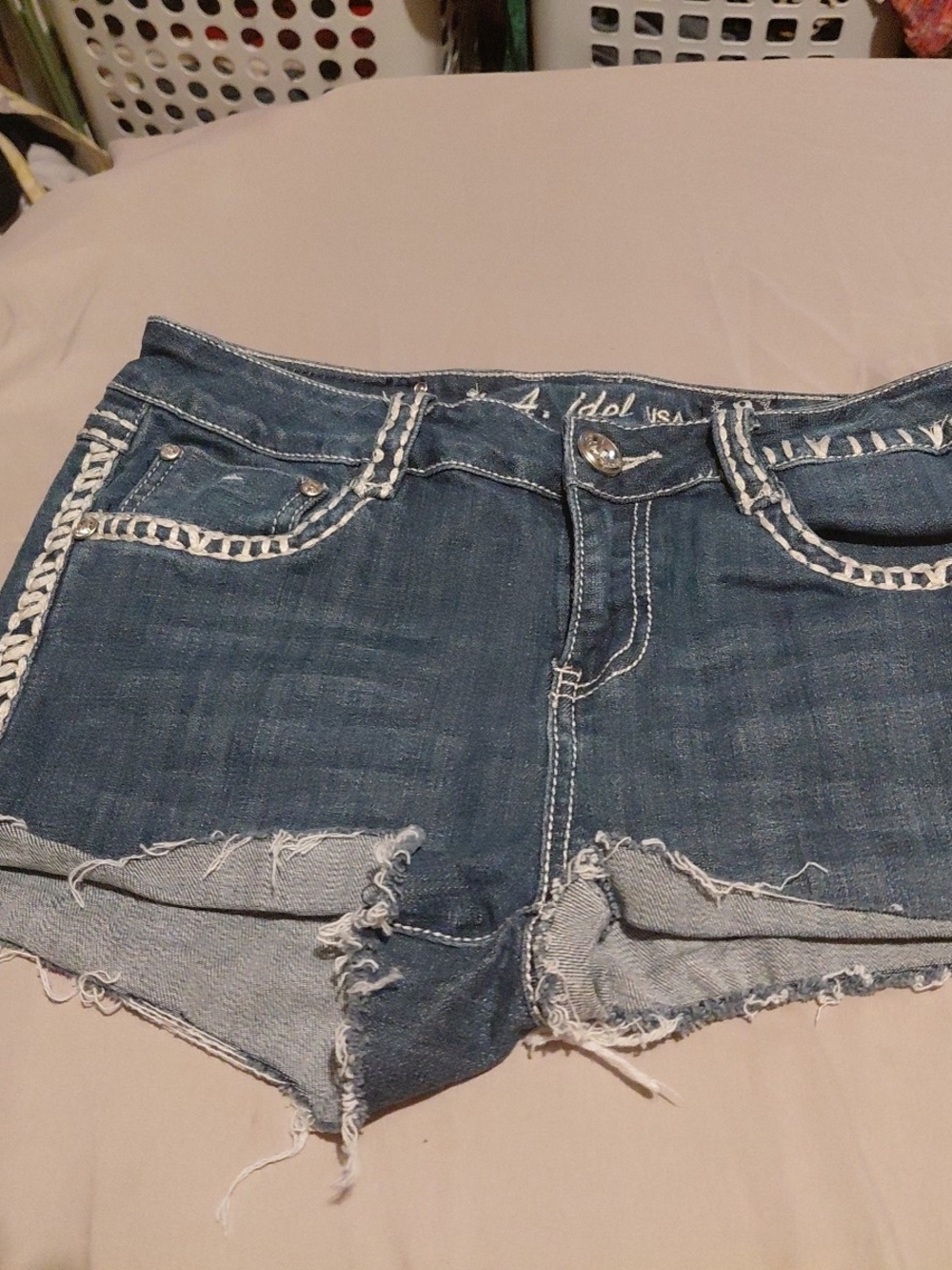 LA Idol Denim Jean Shorts Women's Rhinestone Embellished Distressed Size 9